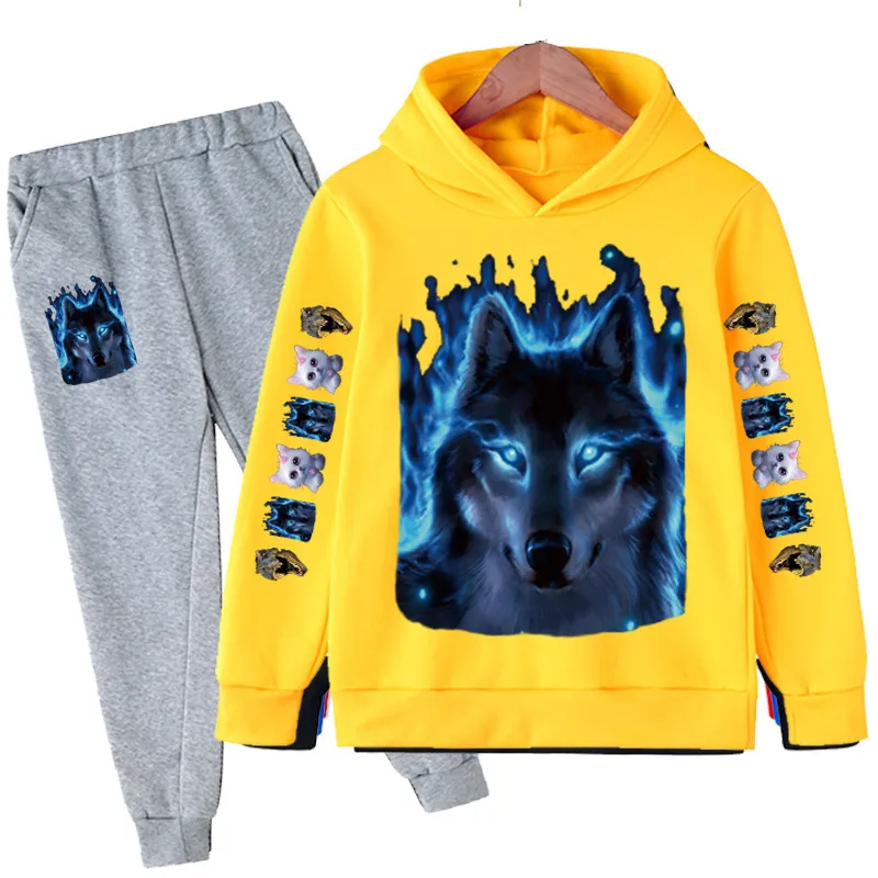 

Autumn Boys Clothes Sets Printing Wolf Hoodies Cotton Sports Long Pants Casual Children Suit For Kids 4-14 Yrs Streetwear Suit