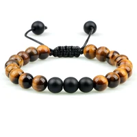 tiger eye stone beads bracelet adjustable braided rope natural black matte lava stone bangle men energy jewelry friendship gifts