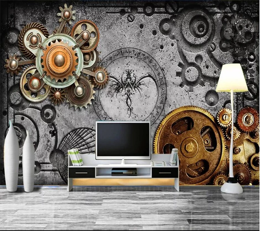Пользовательские обои 3d росписи Ретро авангардная Шестерня стиль ТВ фон