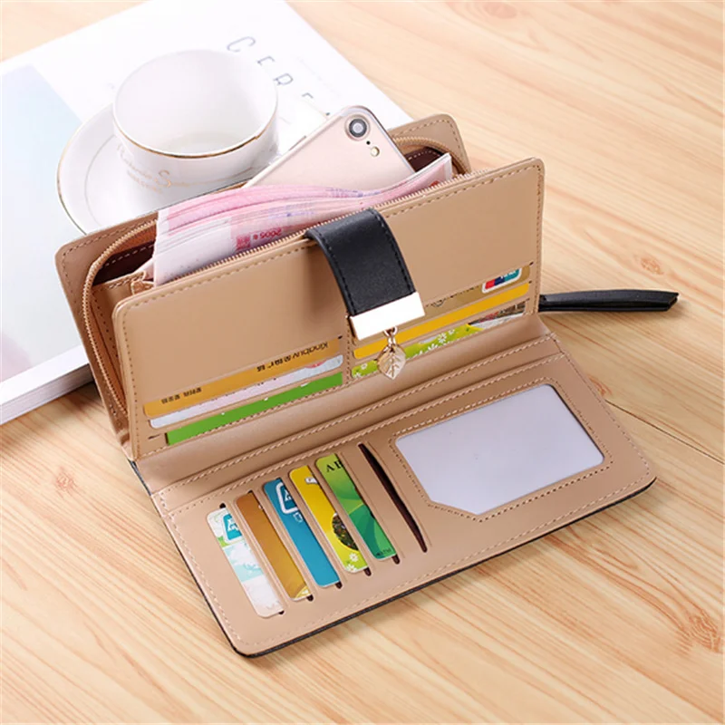 

Women Wallet PU Leather Purse Female Long Wallet Gold Hollow Leaves Pouch Handbag for Women Coin Purse Card Holders Clutch