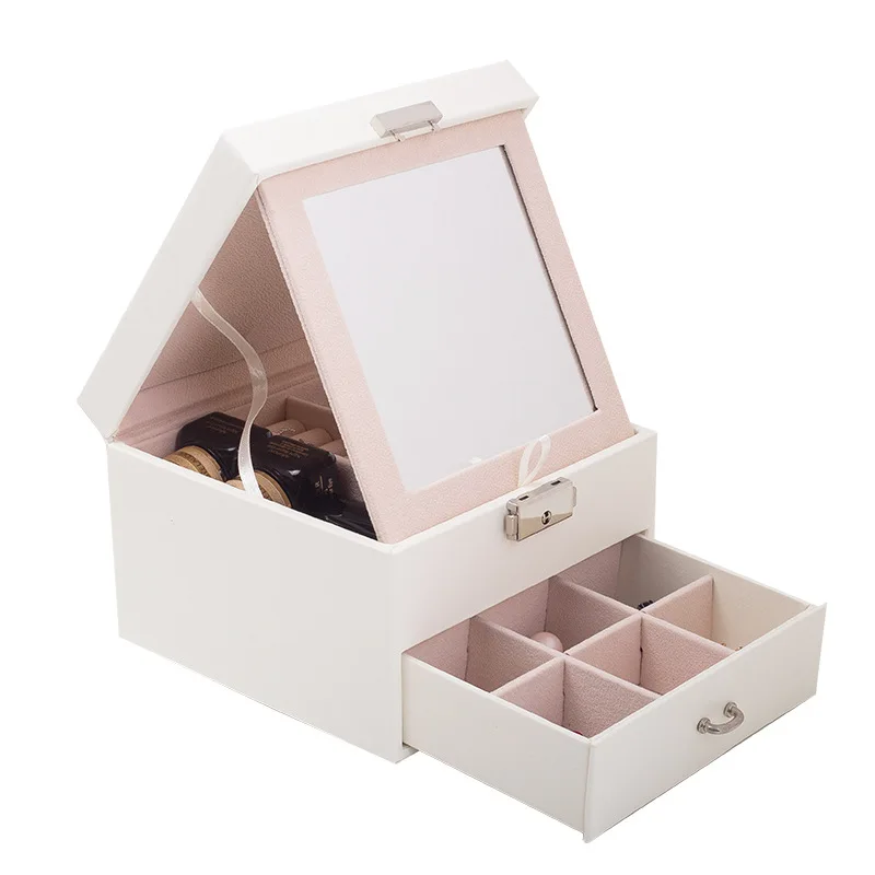 

Black Box PU Leather Jewelry Box Double Layer Jewelry Storage Box Ring Jewelry Box makeup storage box