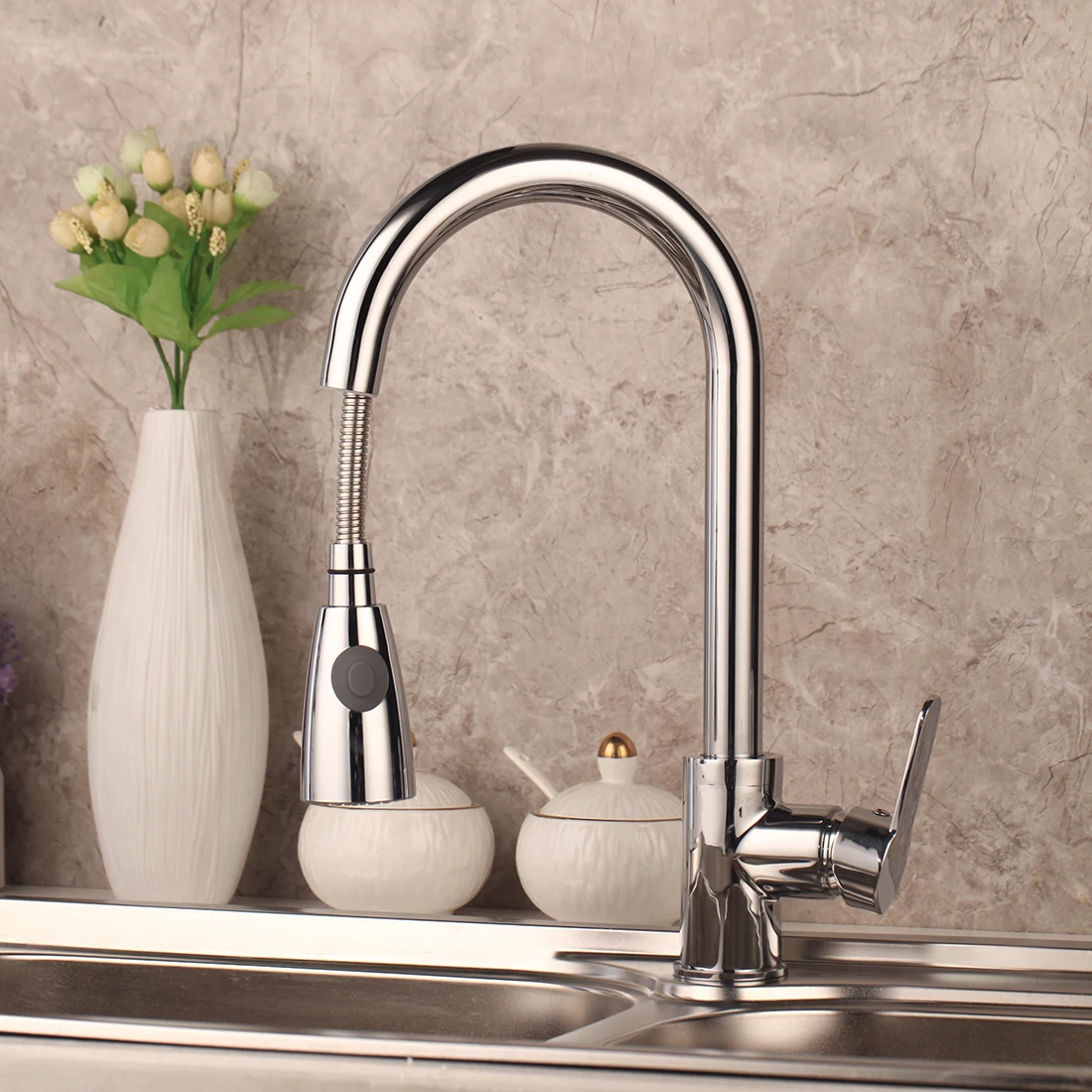 Kitchen Tap 4 Monite Твердый латунный выдвижной кухонный кран хромированный полированный кухонный смеситель для раковины вытяжной душ кухонный кран опрыскиватель - Color: Kitchen Tap 4