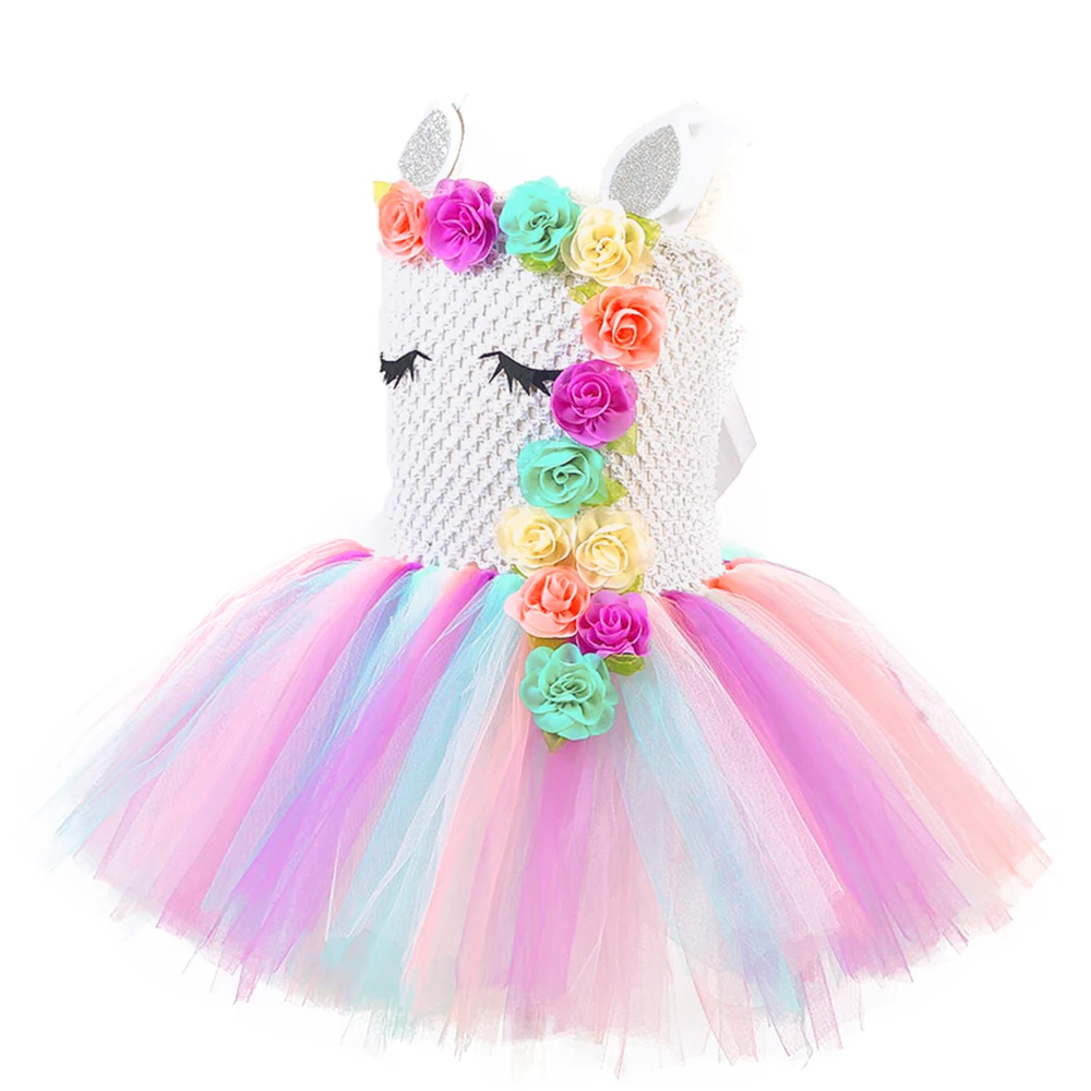 Пастель Единорог Платье-пачка детская одежда для девочек с цветочным узором на