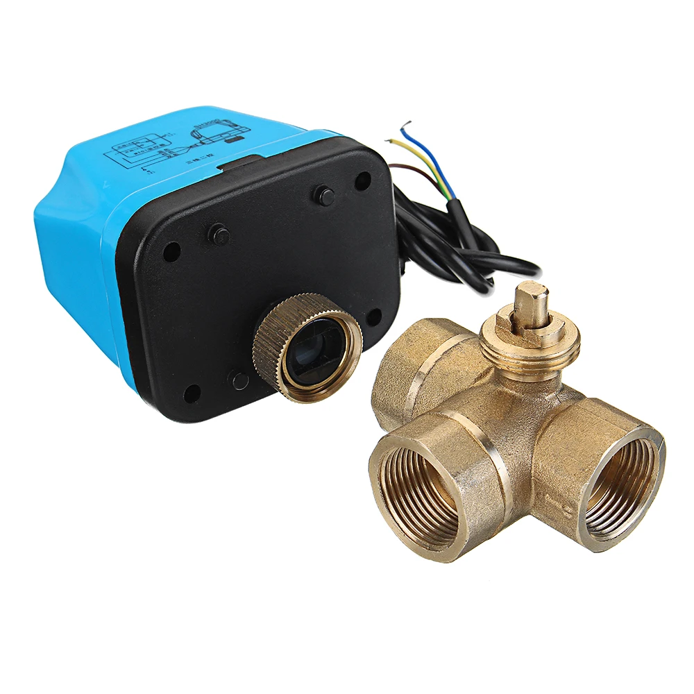 1/2" 3/4" 1" Blue Shell 3 Way Motorized Electric Brass T Ball Valve Wire AC 220V Full Port | Обустройство дома