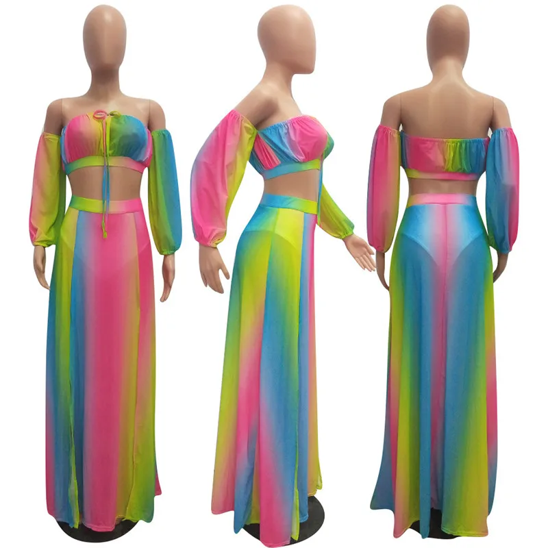 Летнее шифоновое платье-макси с открытыми плечами женское прозрачное пляжное