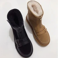 fashion flats women winter suede ankle boots girl wool snow boots ladies casual furry shoes zipper girls warm footwear black