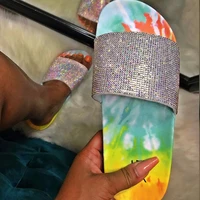 ins european and american tie dye rhinestone ladies flat slippers womens outer wear fashion sandals and slippers slippers
