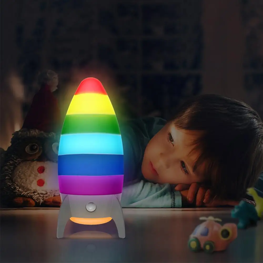 Креативный Rocket ночной Светильник RGB + Теплый Белый LED Детская прикроватная лампа