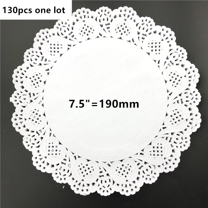 130pcs 190mm 130 шт. 4,5 ''6. 5 ''8,5'' белый круглые бумажные кружевные салфетки Doyleys Винтаж подставки для столовых приборов ремесло, свадьбы, Рождества, Украшение стола - Цвет: 130pcs 190mm