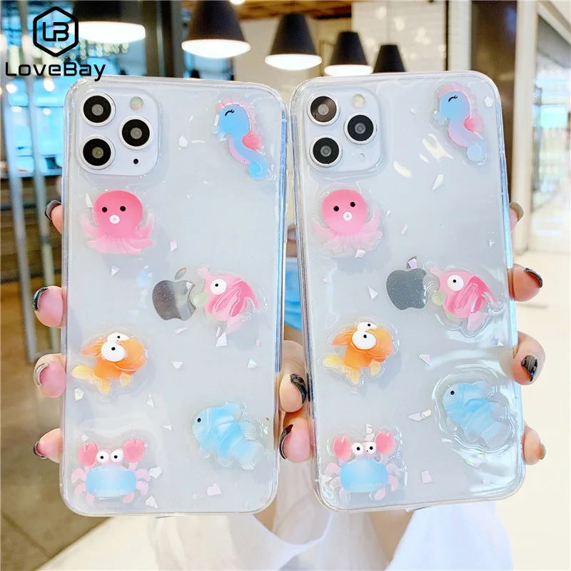 Lovebay чехол для телефона iPhone 11 Pro Max XS X XR 7 8 Plus 3D краб Осьминог Золотая рыбка