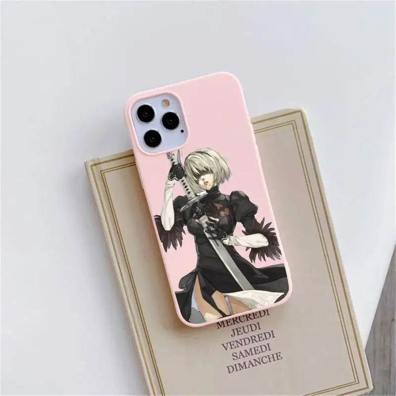 

Anime Nier Automata 2b Phone Case Pink Candy Color for iPhone 11 12 mini pro XS MAX 8 7 6 6S Plus X SE 2020 XR