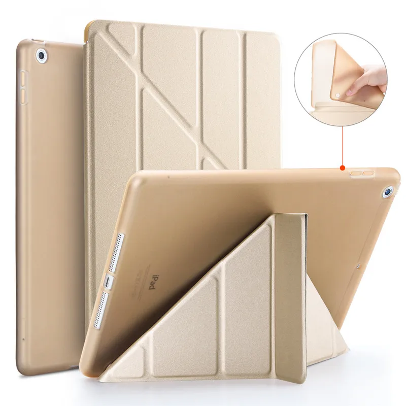Для iPad Pro 9,7 чехол из искусственной кожи ТПУ Мягкая задняя крышка для iPad Pro 9,7 A1673 A1674 A1675 ультра тонкий флип-чехол Smart Cover - Цвет: Gold