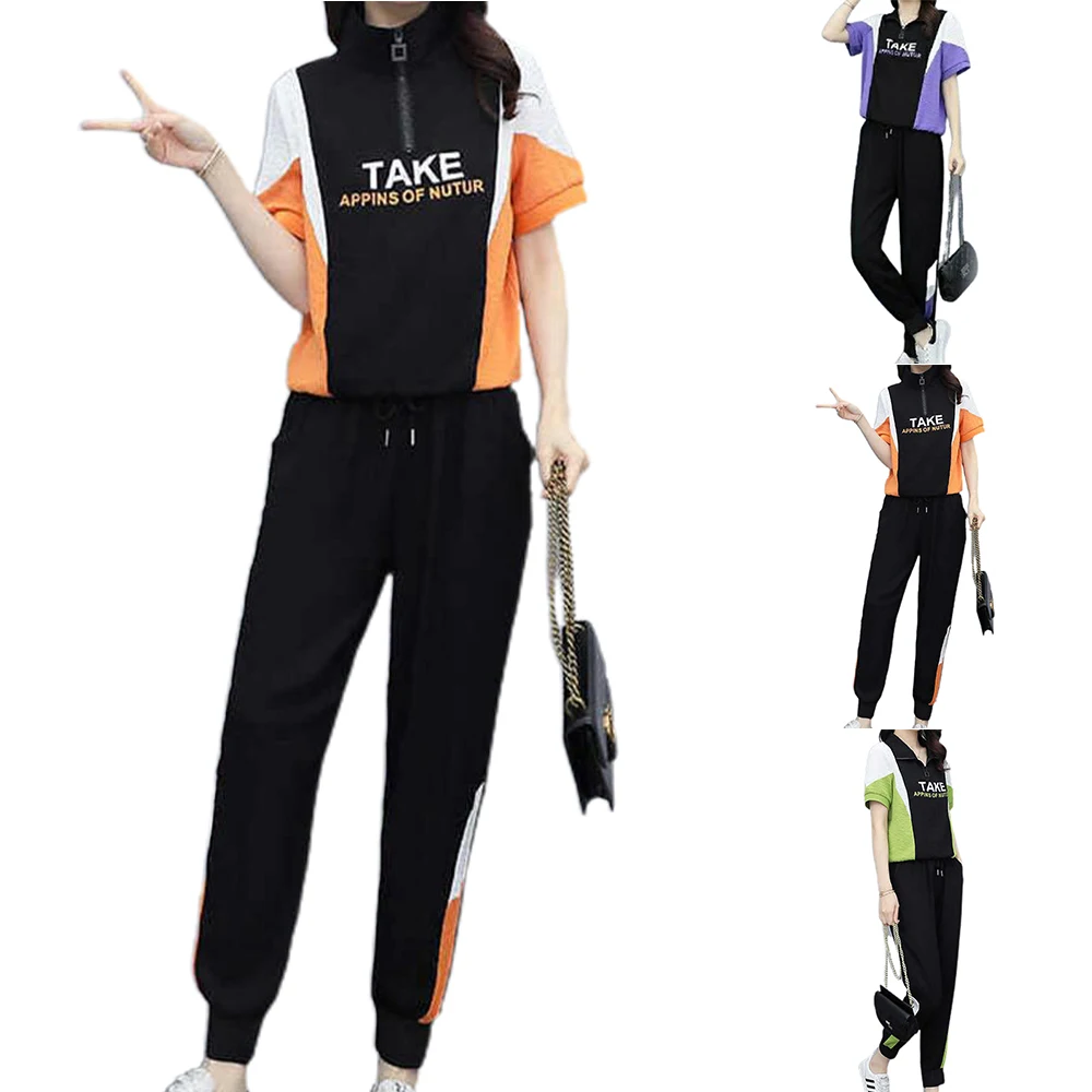 

Women Two Pieces Casual Sport Tracksuit Set Elastic Waist Sweatshirt Tops Pants