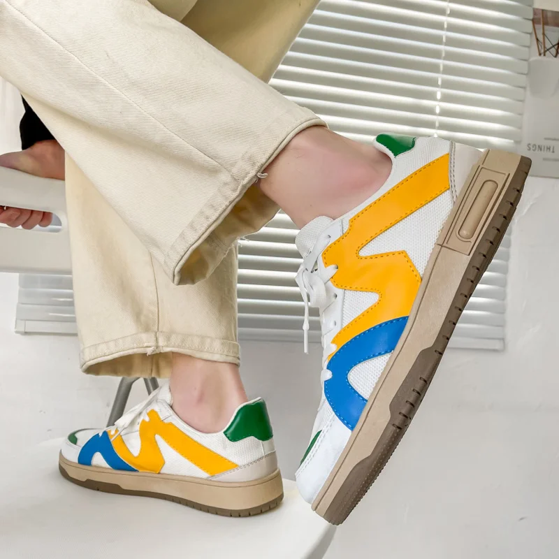 Korean Trend Color matching Harajuku Shoes New Arrival Summer Flat Sneakers Men Breathable Men's Mesh Shoes Low up Board Shoes