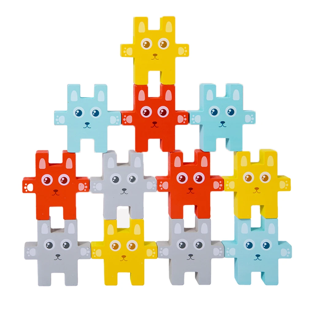 Juego de bloques de construcci&oacute;n de conejo de madera para ni&ntilde;os, juguete educativo apilado, interactivo, cultivar la concentraci&oacute;n-5