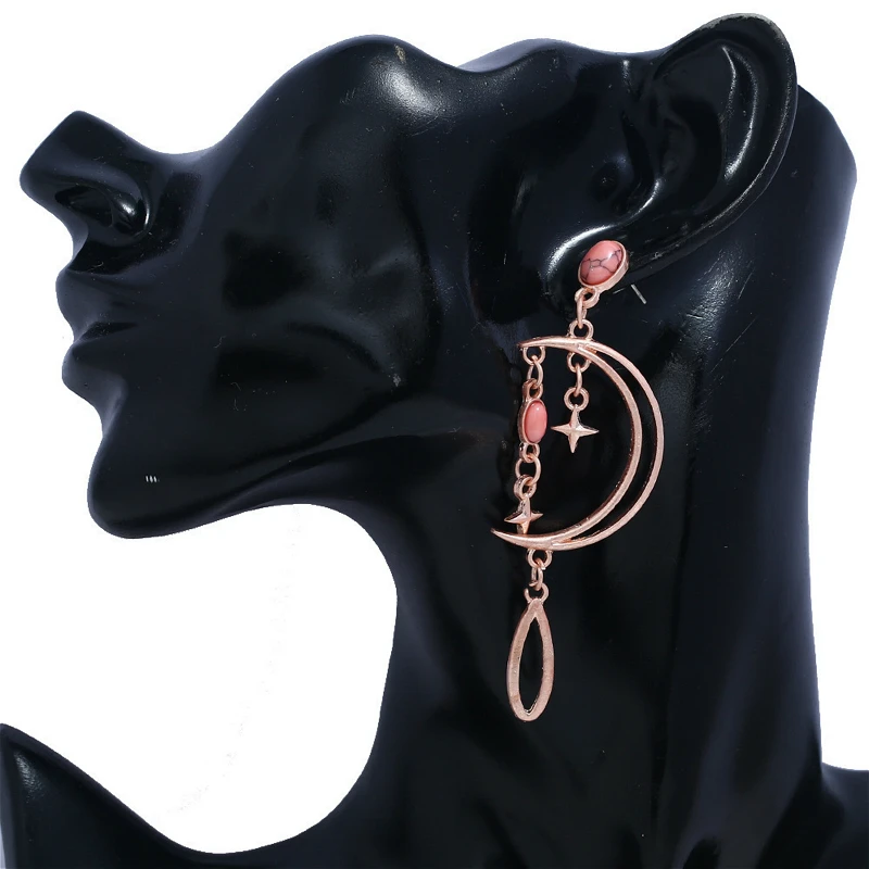 

Trendy Simple Hollow Out Star Moon Dangle Earring For Women Long Tassel Earrings Pink Stone Water Drop Earrings Fashion Jewelry