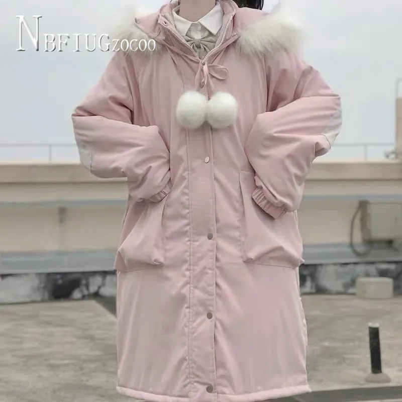 

2021 New Korean Loose Hooded Parkas Long Cotton Padded Jacket