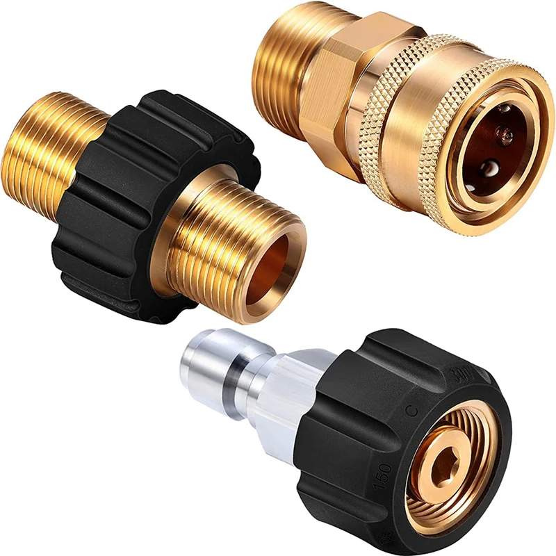 

3 Pieces Brass Pressure Washer Adapter Set 14 Mm 3/8 Inch Quick Hose Plug For Pressure Washer Garden Hose Connection