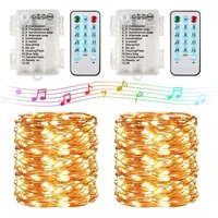 usb battery sound activated led music control string light garland christmas decor 8 function remote control holiday lighting