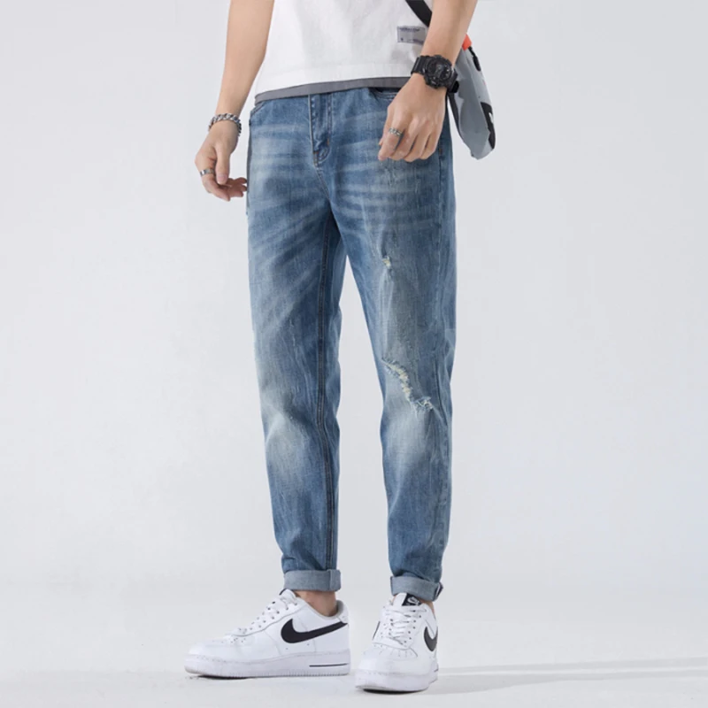 

Four seasons new men's jeans ripped harem pants trendy men's loose feet pants casual pants a variety of colors