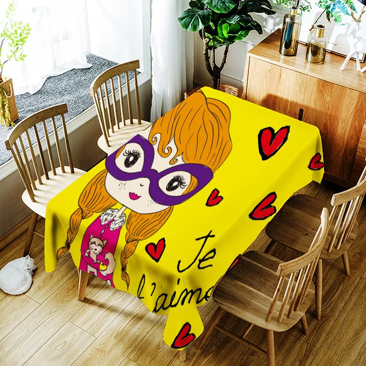 

Printed household tablecloth cute girl pattern washable decorative household waterproof tablecloth