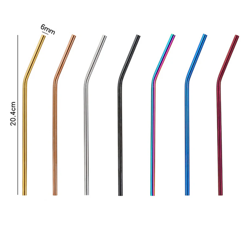 

Reusable Metal Drinking Straws 8Pcs 304 Stainless Steel Sturdy Bent Straight Drinks Straw with Cleaner Brush For Mugs Party Bar