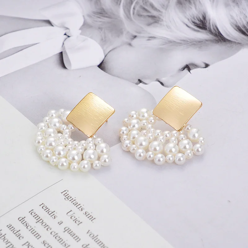 MINHIN Simulated Pearl Stud Earrings Women Bohemian Geometric Earrings Wedding Jewelry Korean Earrings