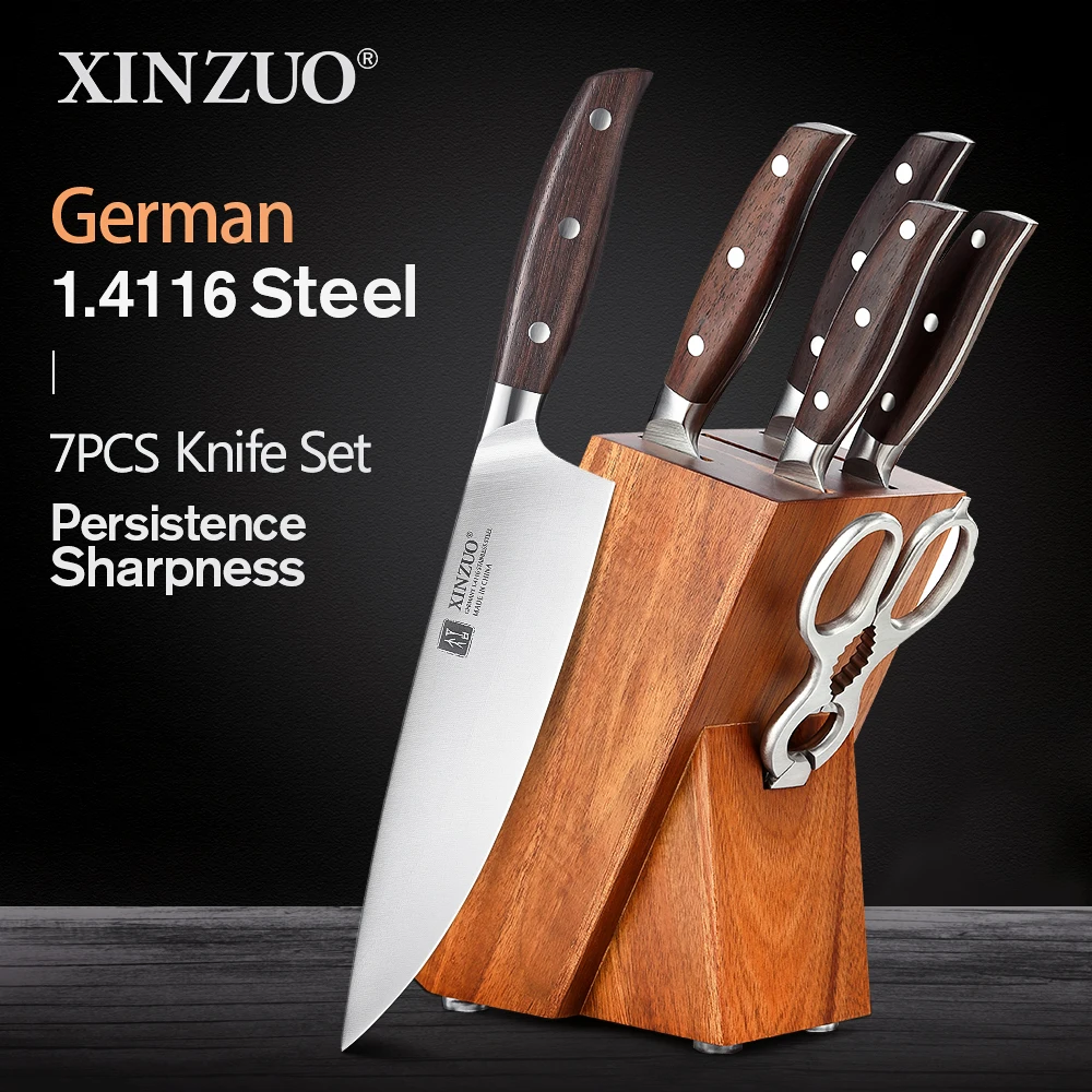 

XINZUO 7PCS Knife Set German 1.4116 Stainless Steel Utility Slicing Chef Fruit Santoku Knives Multifunction Kitchen Scissors