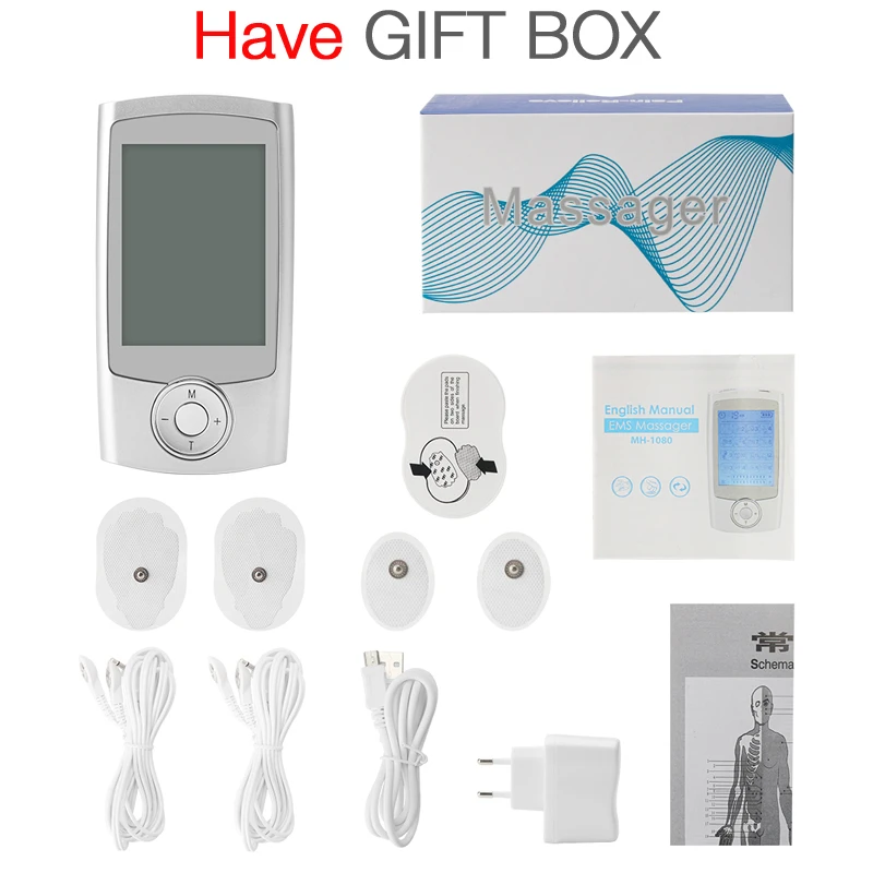 WITH GIFT BOX ЖК-дисплей, 16 режимов, электронный EMS, импульсный массажер, машина для облегчения боли в спине, массажер для тела, стимуляция мышц, терапия - Цвет: WITH GIFT BOX