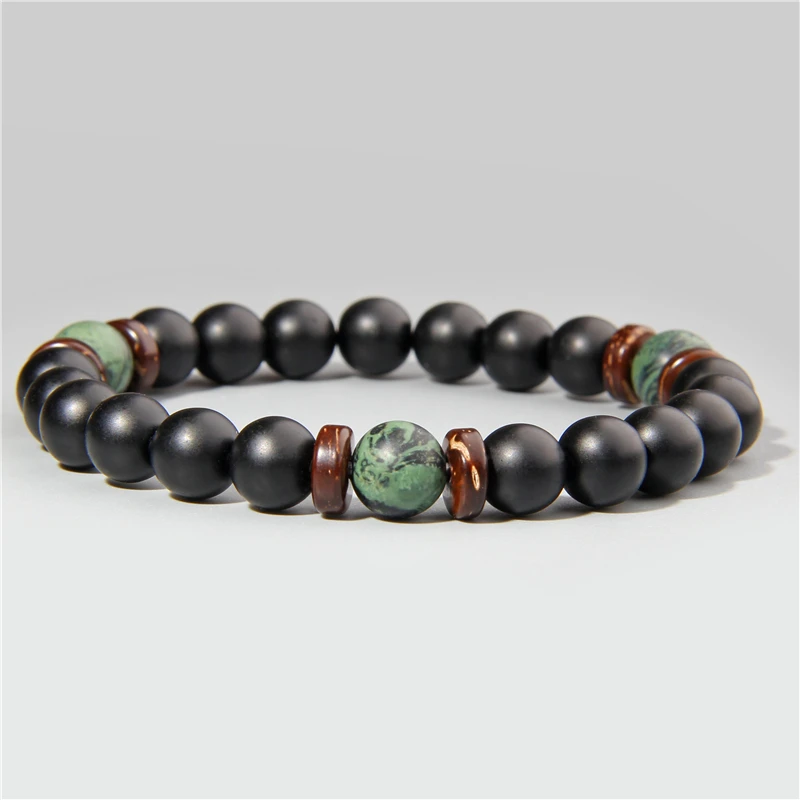 8 мм Новый натуральный черный камень оникс с деревянными бусинами очаровательный