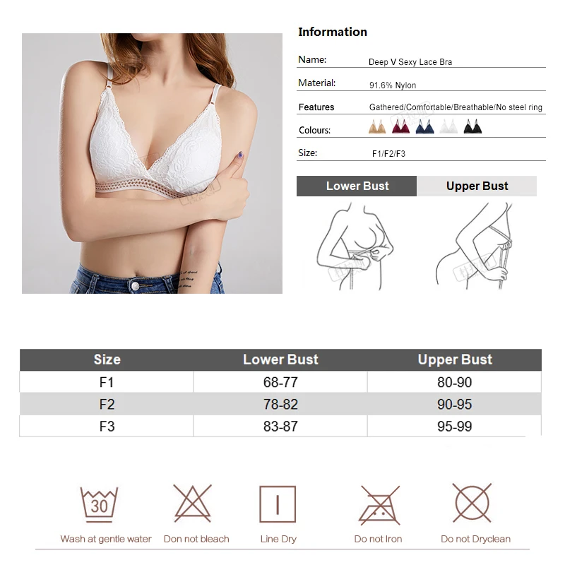 

1pcs Sexy French Style Bralette Seamless Lace Deep V Bras for Women Wireless Soft Push Up Bra Underwear Triangle Cup Lingerie