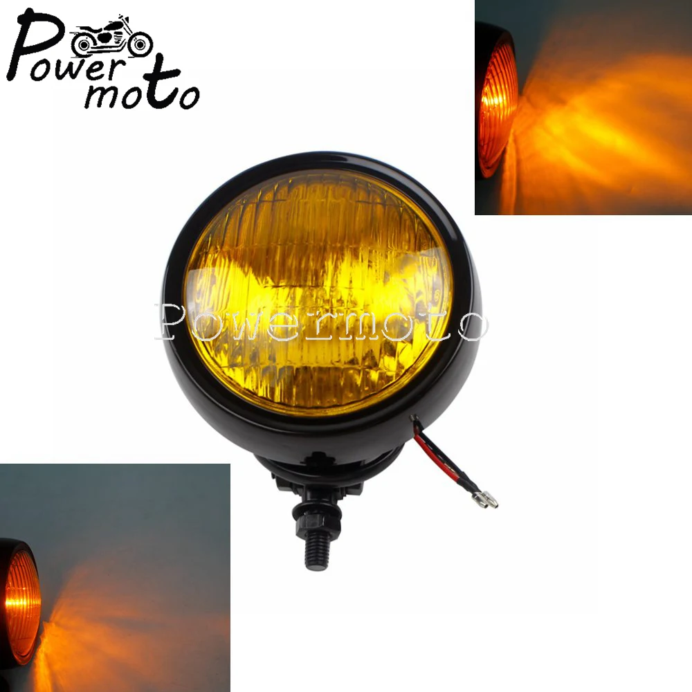 Черный 4 5 &quotРетро фара мотоцикла Бейтс фары желтая лампа объектива для Harley Kawasaki