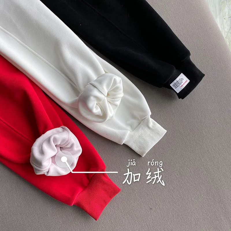 

2020 Autumn and Winter New Leisure All-Matching Fleece-Lined Thicken Ankle-Tied Guardian Female Outer Wear Thin Movement Long