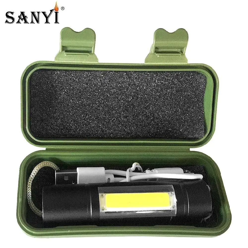 Sanyi ультра яркий COB светодиодный фонарик 3 режима фонарь USB Перезаряжаемый фонарь встроенный аккумулятор 14500+ зарядное устройство USB+ Подарочная коробка для хранения