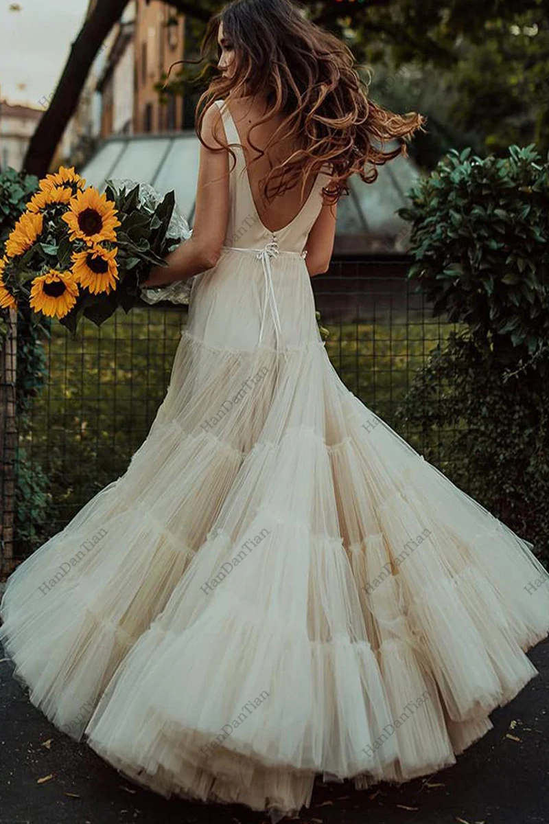 Women's Prom Dresses Double V-Neck Mesh Pleated Wave Sleeveless Backless Cocktail Gown