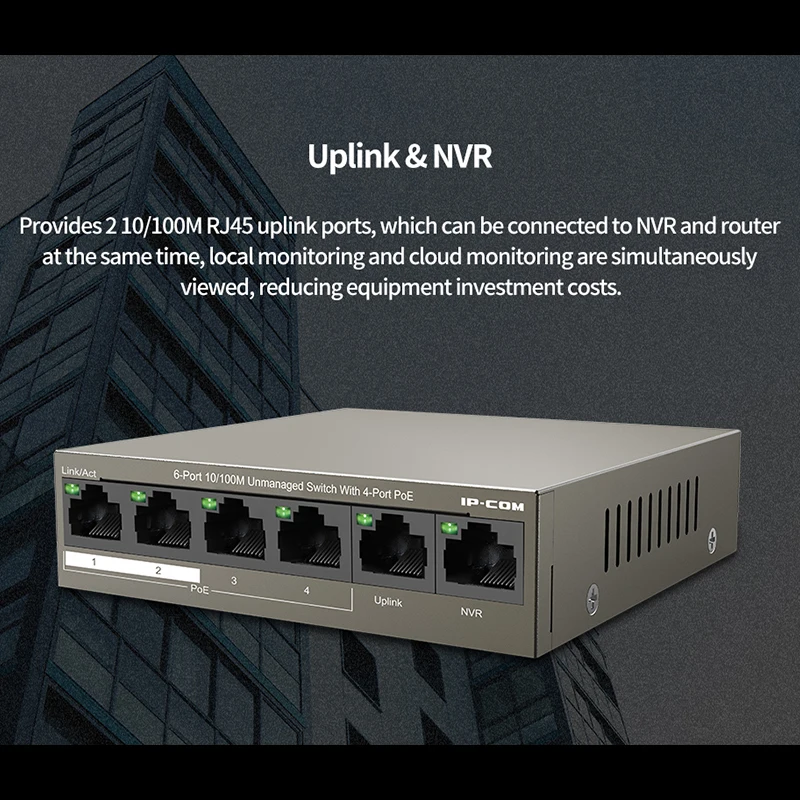 JSMAX IPCOM F1106P-4-63W 10/100 Мбит/с 6-портовый POE Ethernet сетевой коммутатор для IP-камеры RJ45 WLAN