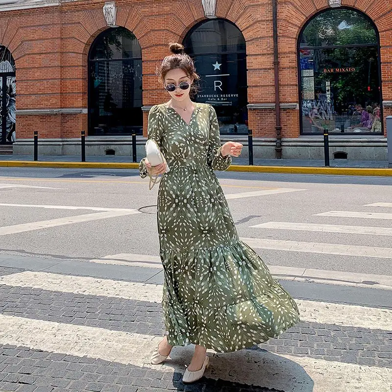 COIGARSAM милое женское длинное платье с длинным рукавом Новинка весенние Шифоновые