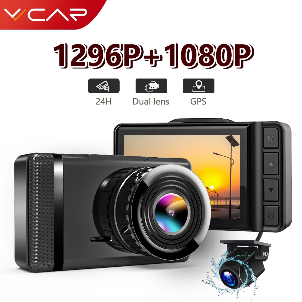 VVCAR F3 видеорегистратор GPS Full HD 1296P Автомобильный Камера заднего вида 1080P