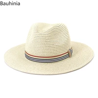 bauhinia fashion casual straw sun hat summer spring wide brim panama fedora jazz cap outdoor beach protective hats