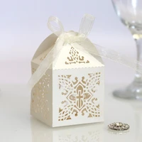 50pcs laser cut crossing candy boxes sweets favor gift boxes with ribbon for baby shower baptism easter wedding party decoration