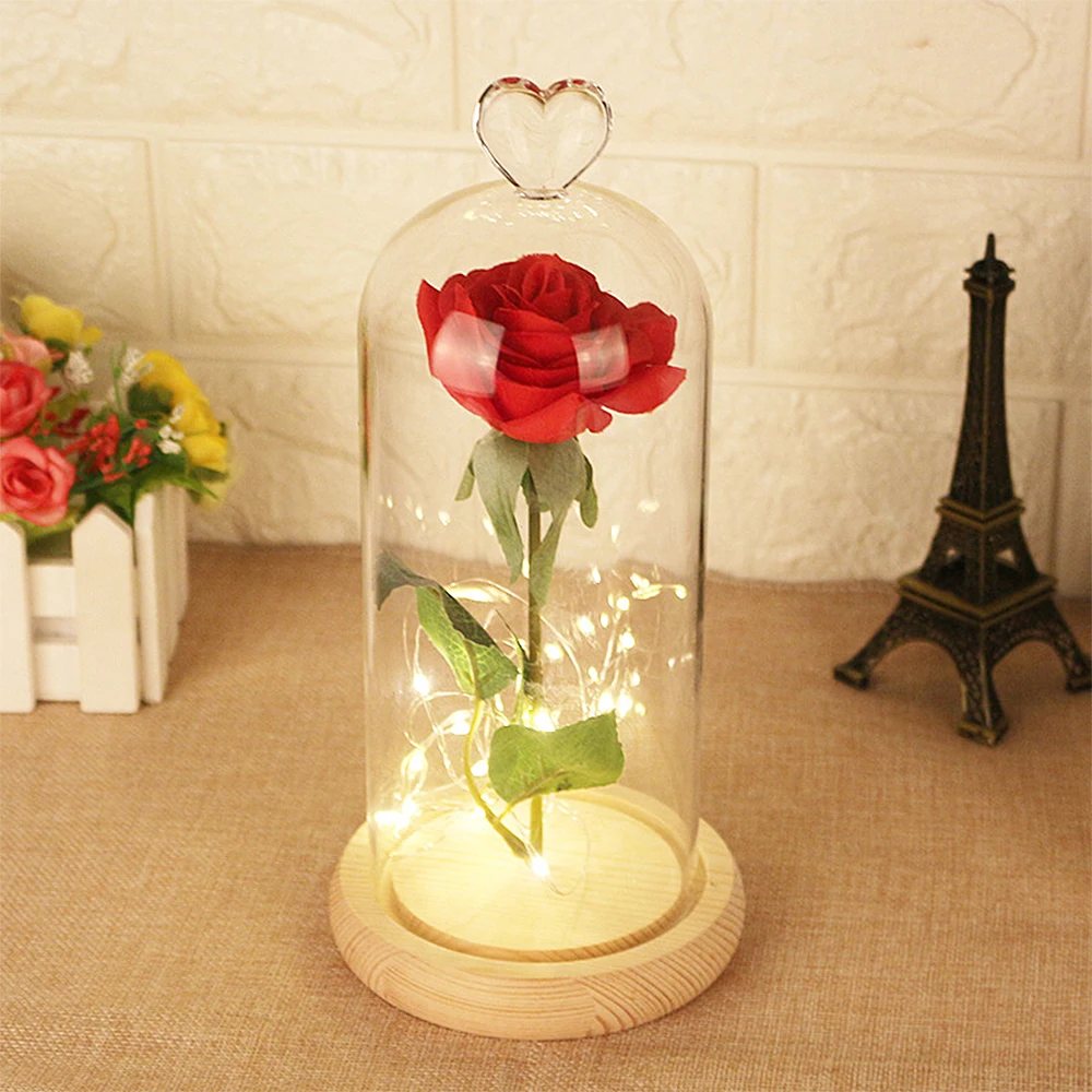 

Glass Dome with Wood Base glass bottle Dried Flower Display Glass Cover Preserved Flower DIY Transparent Glass Cover Love Heart