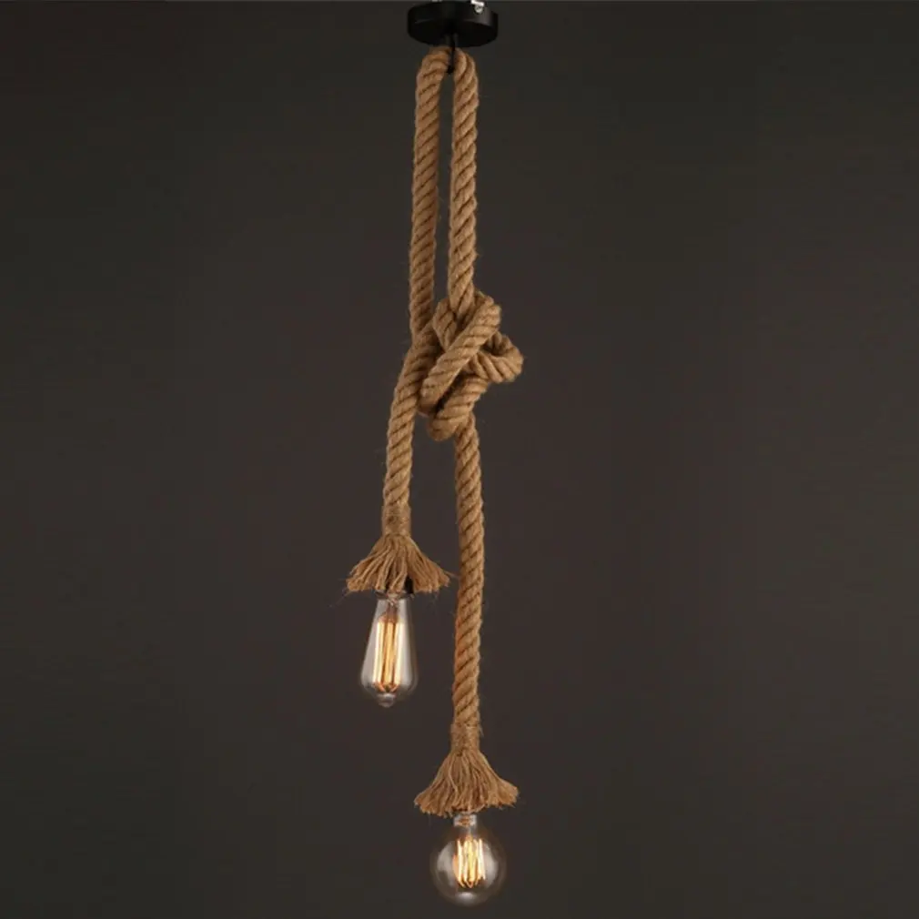 

Retro Hemp Rope Chandelier Retro Rattan Ceiling Lamp LED Chandelier Home Kitchen Living Room Decoration Accessories