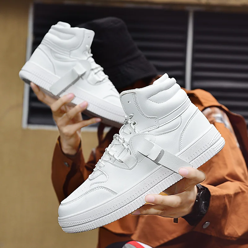 Microfiber Leather Skate Shoes Men Platform Sneakers Orange High-top Men's Skateboarding Shoes Casual Flat Designer Sneakers Men