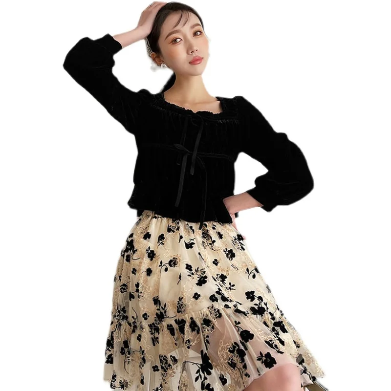 

Lace Design Collar Shirt Long-sleeved For Women White Black Color All Match Fashion Tide Streetwear Top Clothes C546