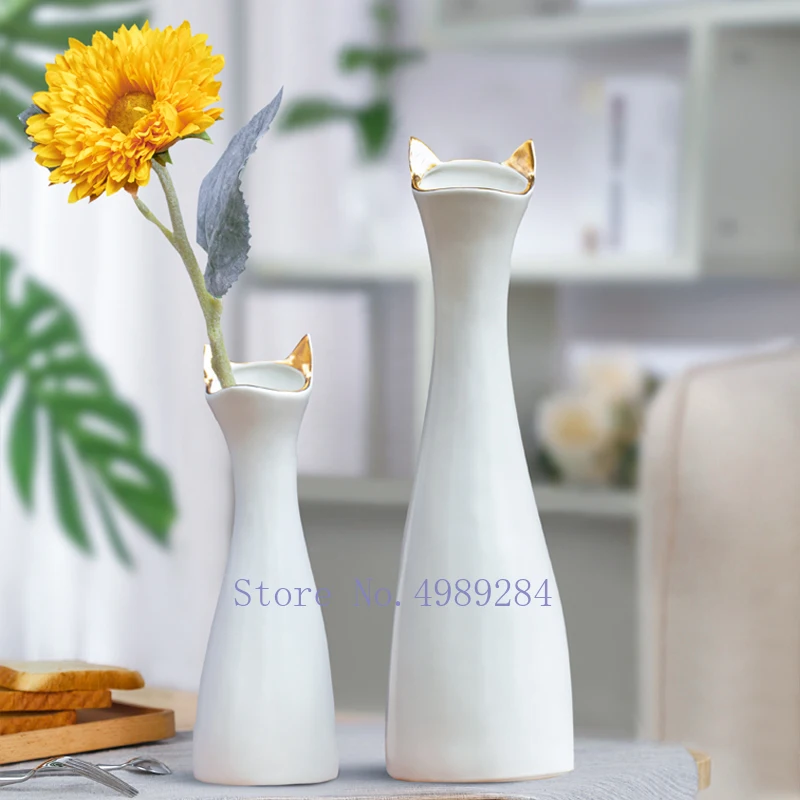 Creative ceramics vase cat ear Flower arrangement Hydroponics Accessories desktop Decorative ornaments Modern home decoration | Дом и сад