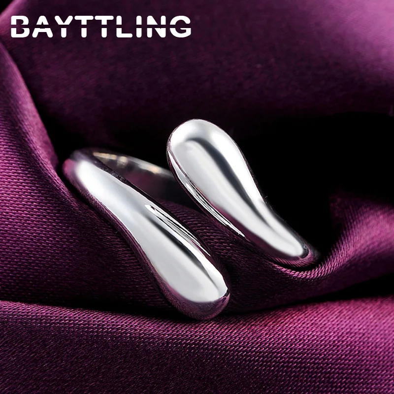 

BAYTTLING Silver Color Gold/Silver Glossy Water Drop Open Ring For Woman Man Fashion Wedding Party Jewelry Gift