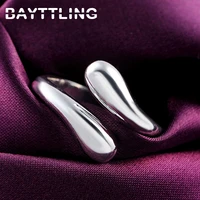 bayttling 925 sterling silver goldsilver glossy water drop open ring for woman man fashion wedding party jewelry gift