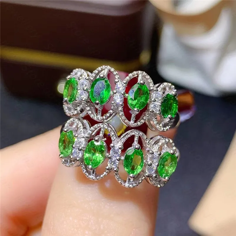 Натуральный кольцо с цаворитом 925 серебро Для женщин свежий простой и