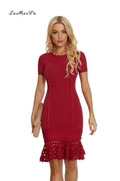 

CY Summer New Red Jacquard Rayon Bandage Dress Mini Bodycon Elegant Fashion Cocktial Party Beautiful Costume Sexy Nightclub