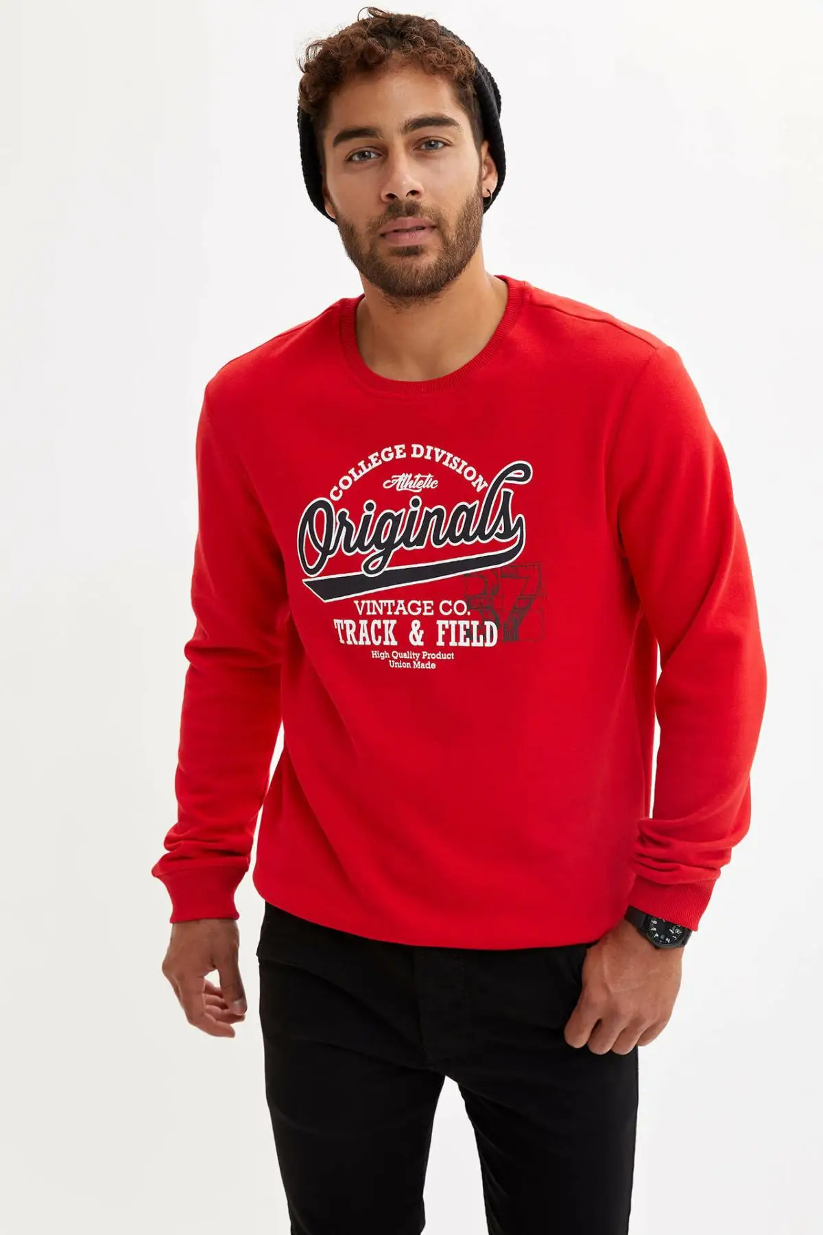 DeFacto мужские Модные красные хлопковые топы с круглым вырезом и буквенным принтом